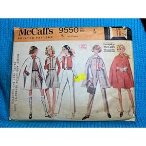 McCalls 9550 pattern top pants short cape 1970s size 5